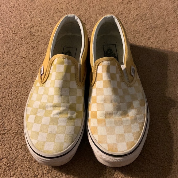 Vans Shoes - Yellow checkered slip on vans